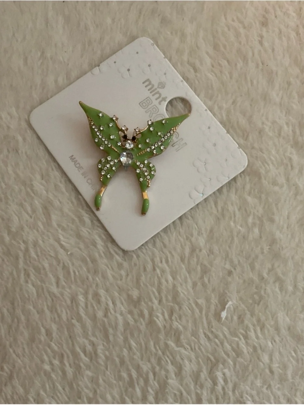 Mint Green Crystal Enamel Butterfly Brooch
